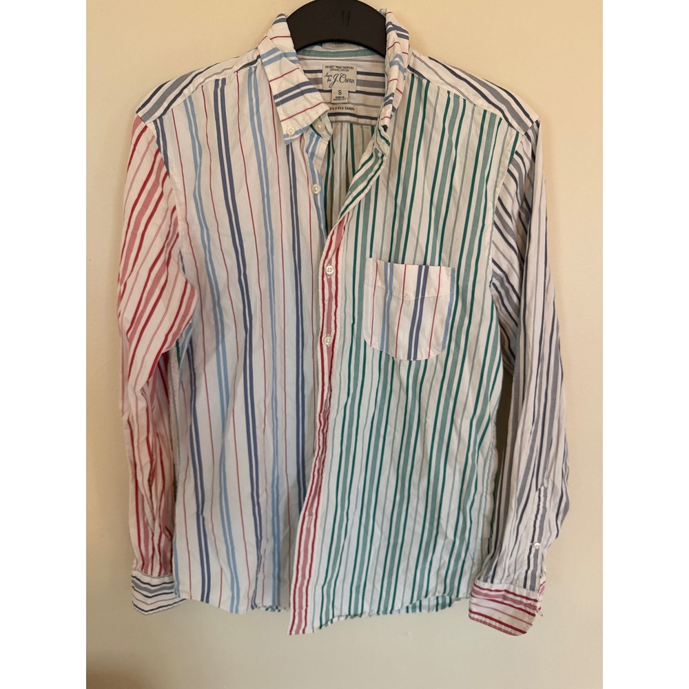 J.Crew Secret Wash Organic Cotton Fun Stripe Button Down Shirt Men Small Classic